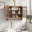 24.8"Glass Door Vintage Double Door Wall Cabinet With Three Tiers Of Storage With Towel Rack, For Bathroom, Kitchen,Dining Room,Brown-1891907597