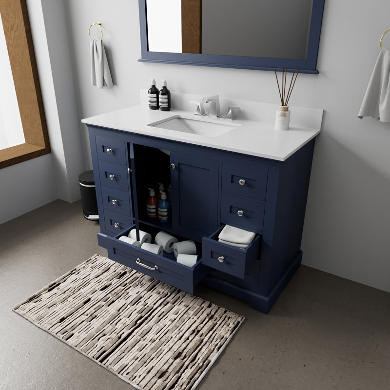 Dukes 48 in. W x 22 in. D Single Bath Vanity, Navy Blue, White Cultured Marble