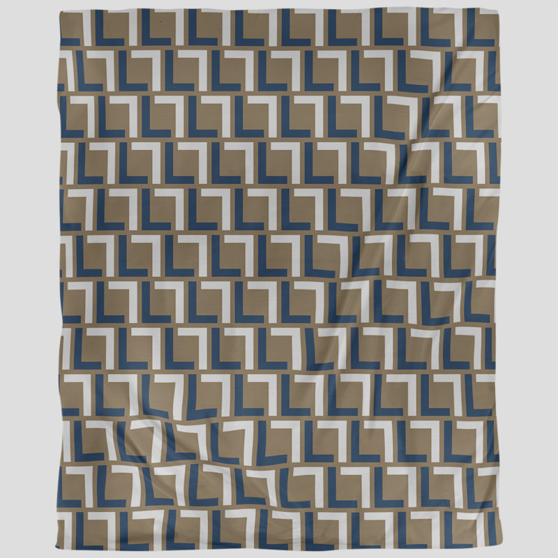 Polyester Geometric Shapes Duvet Cover, Microfiber, King Duvet Cover, Blue/White/Gold