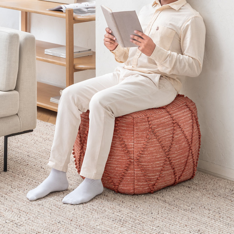 Orvella 17' Red Rectangular Upholstered Pouf Ottoman, Red