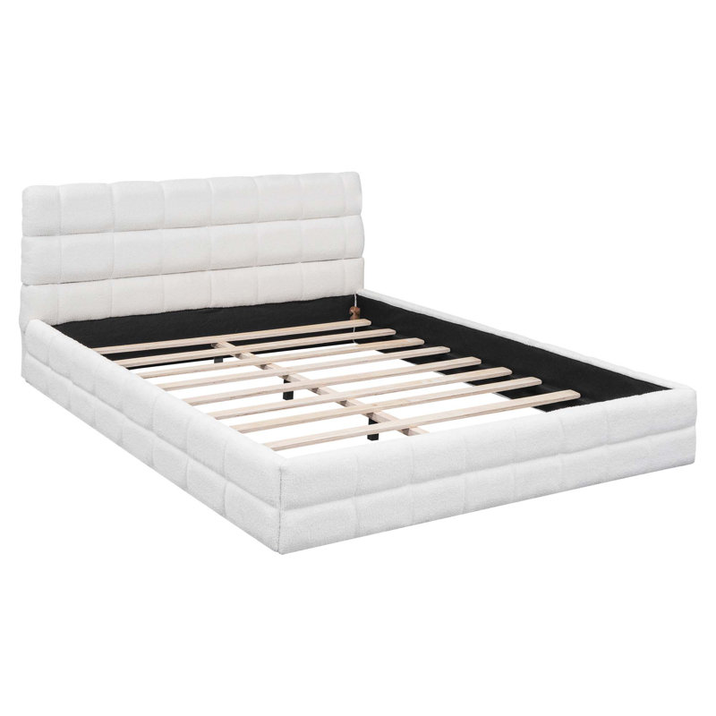 Lit plateforme tapissier Osuma, Blanc, H 32,3 po x l 63,8 po x L 82,1 po