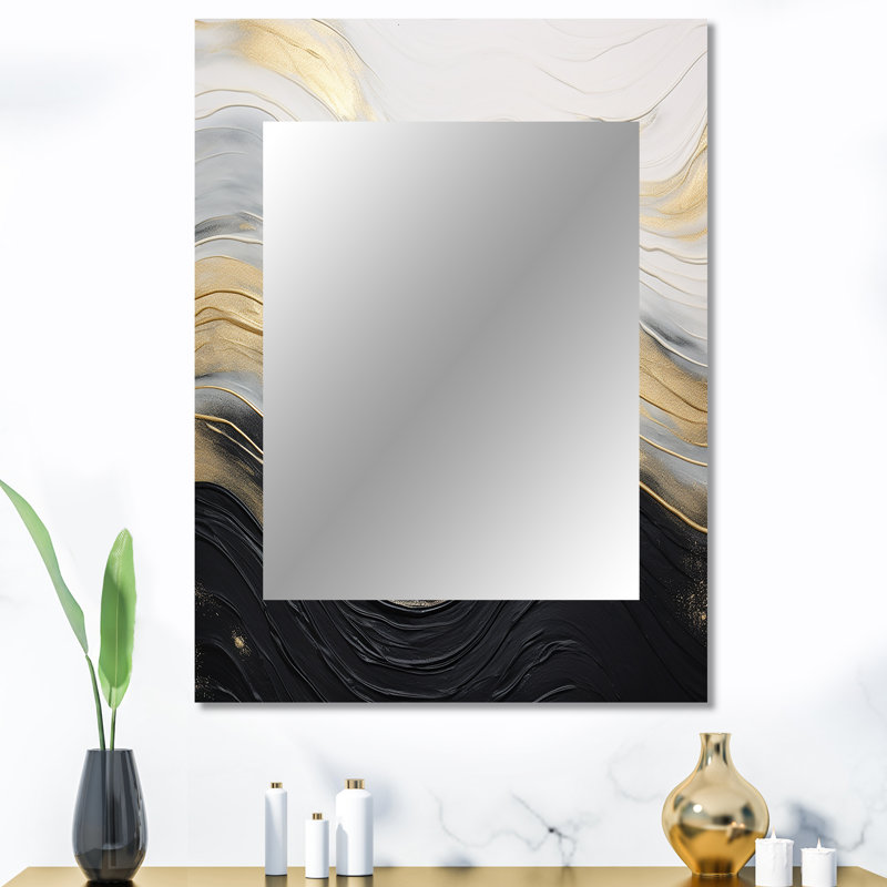 Or et noir Soft Wave Fusion II - miroir mural décoratif de formes abstraites, miroir moderne, impression d'art en métal