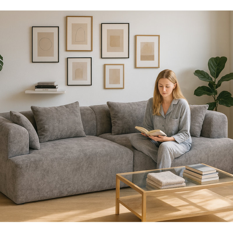 96" Oversize Modern Upholstered Modular Compressed Sofa, Gray