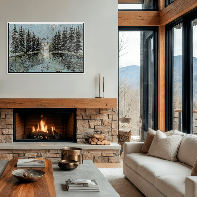 Nature Inspired "Evergreen Reflection" Canvas Wall Art By Karen Biery, 12" H x 16" W, Framed Print, White
