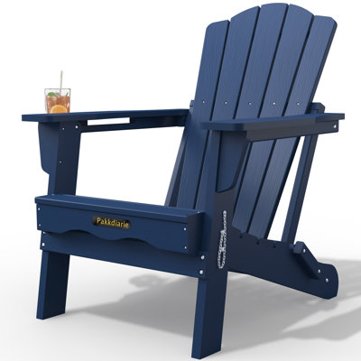 Pakkdiarie All-Weather HDPE Folding Adirondack Chair with Cup Holder for Patio & Garden