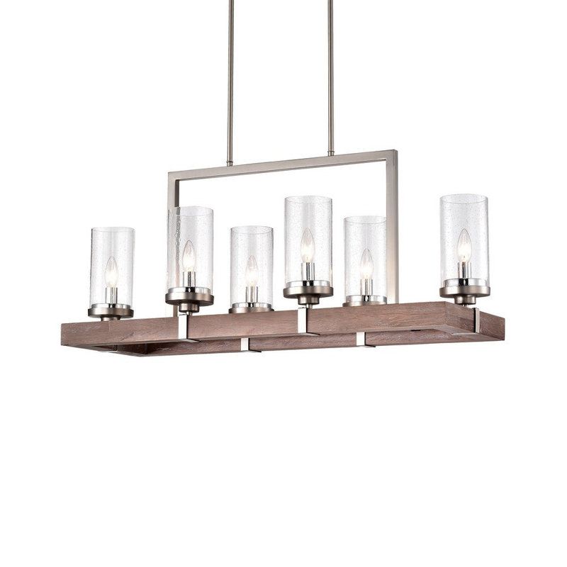 Messer 6 - Light Statement Rectangle Chandelier, Nickel/Driftwood