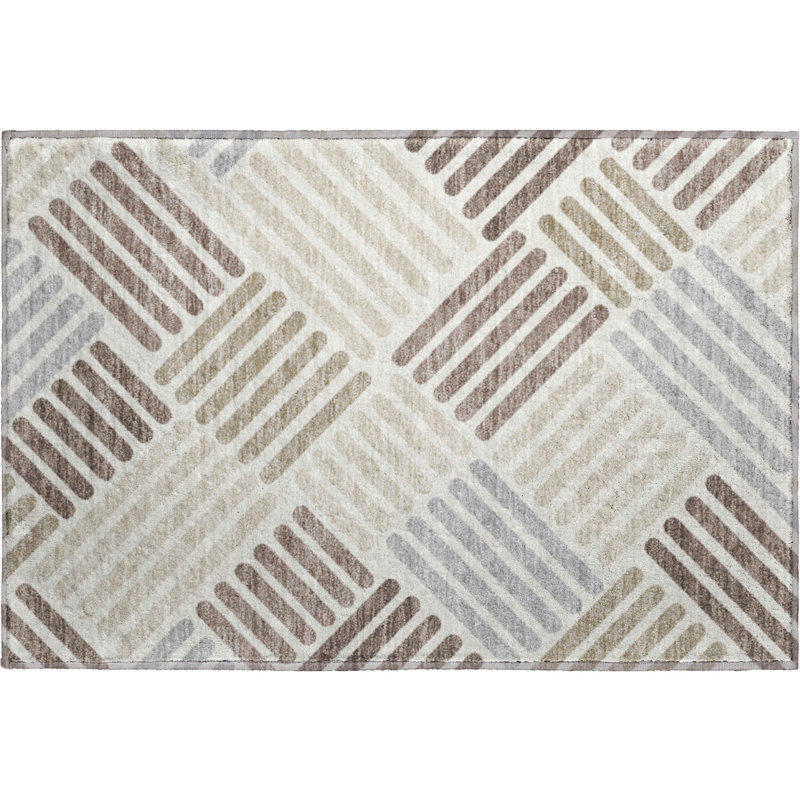 Premium Machine Washable Mayfield AMF2339 Geometric Rug, Ivory, 2'6" x 3'10"