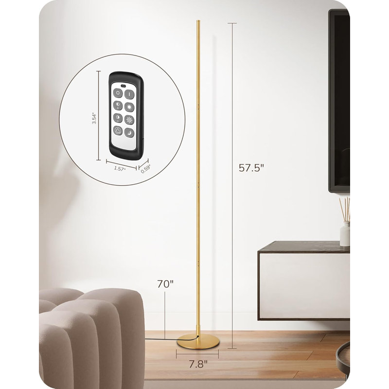 57.5" LED Corner Floor Lamp With Remote - Dimmable, Adjustable Color Temperature 2700K-6000K For Living Room, Bedroom, Office