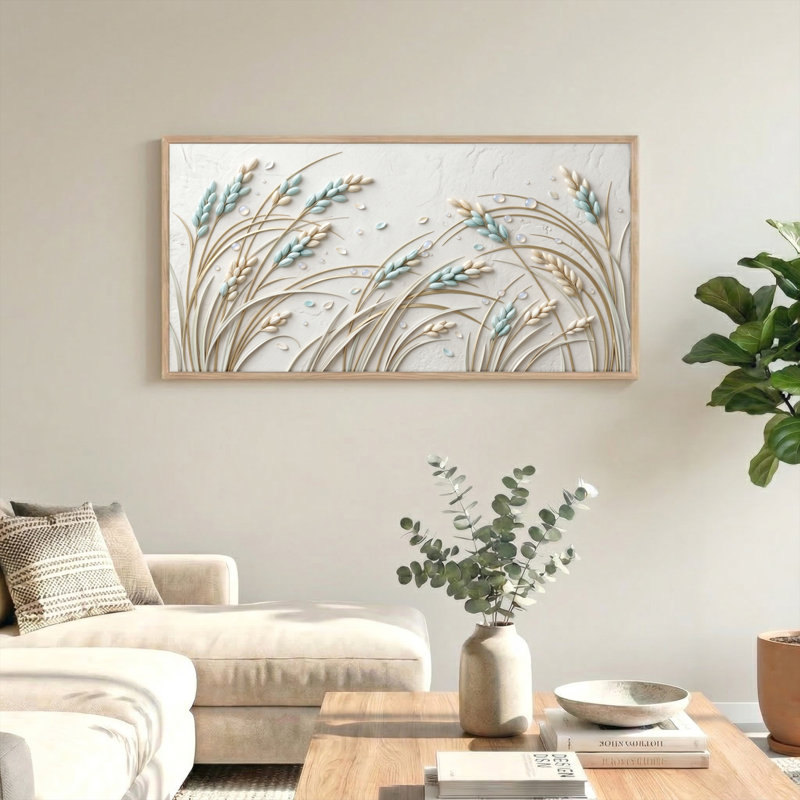 Ensemble de 1 tableau sur toile représentant un champ de blé, L 58 po x H 28 po, Naturel