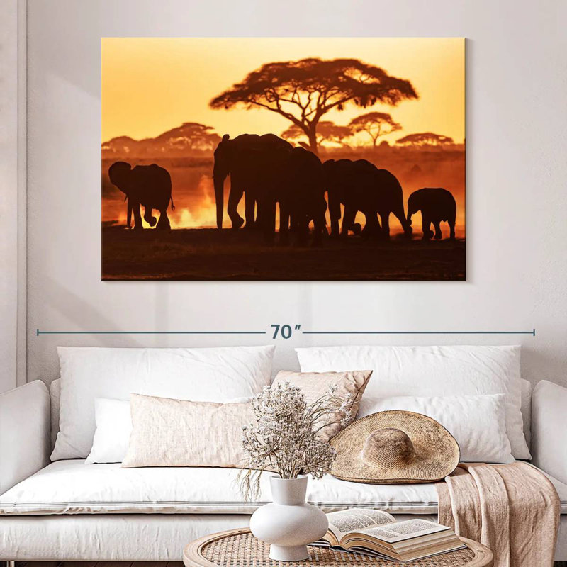 Brampt Elephant Herd In Amboseli, 34" H x 51" W