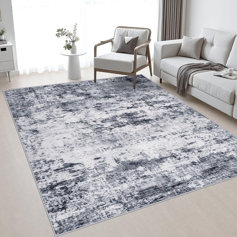 Tapis gris moderne et abstrait lavable, tapis doux antidérapant à faible épaisseur pour le salon et la chambre à coucher