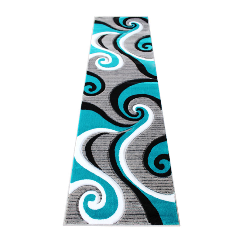 Tapis à motif abstrait tourbillon Skaghe, Tapis de couloir 2 pi x 7 pi 3 po