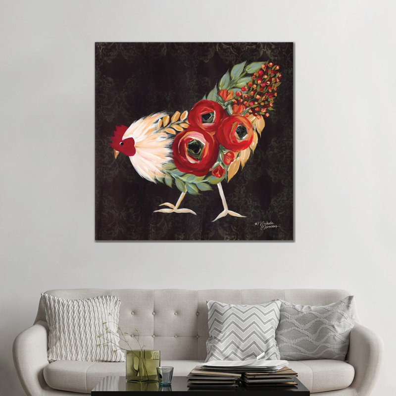 Botanical Rooster - Giclée sur toile tendue avec châssis, H 48 po x l 48 po