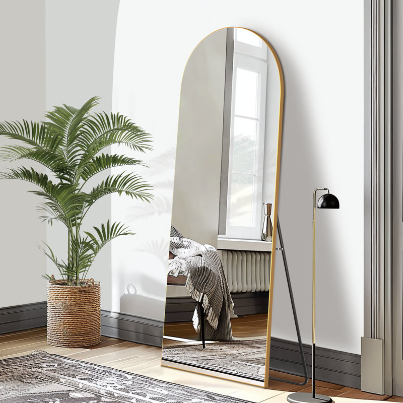 Luziano Solid Wood Arch Wall Mirror, Gold, 65" x 24"