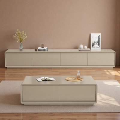 Ensemble de meuble télé en bois et table basse avec tiroirs