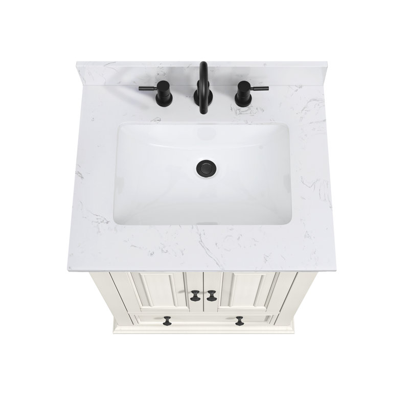 Thompson 25" Single Modern Bathroom Vanity Set, French White, Cala White