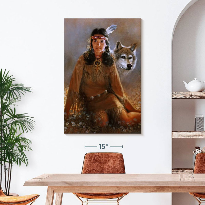 Femme amérindienne, peinture, H 45 po x l 30 po x P 1,25 po