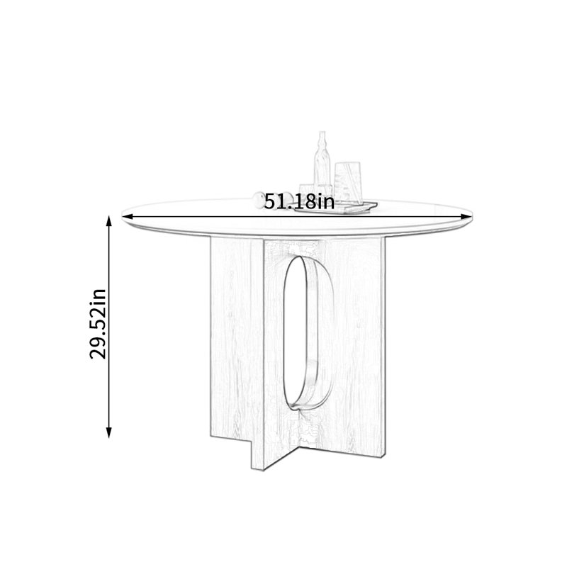 Table ronde à plaque de roche avec pieds en bois de frêne, H 29,52 po x L 51,18 po x l 51,18 po