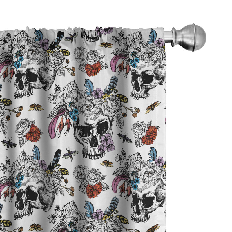Day of the Dead Floral Semi-Sheer Rod Pocket Sliding Panel, 28" x 95"