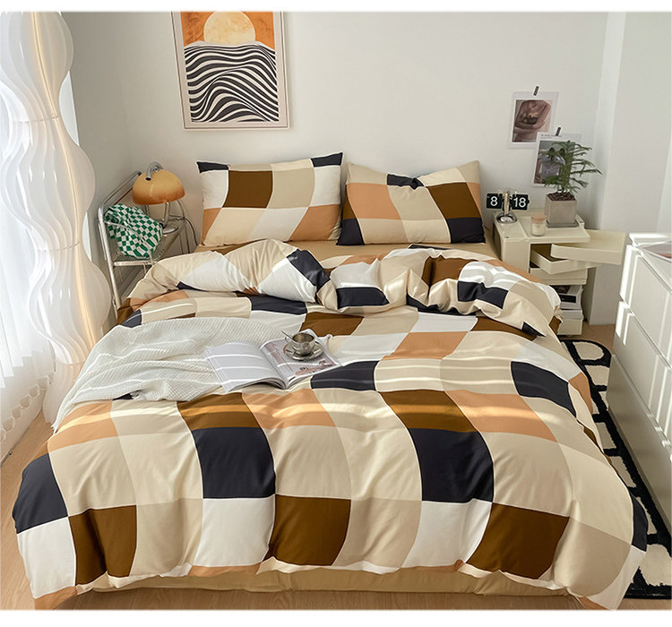 Comforter Set Geometric Bedding Set 3 Pieces Strips Grid Comforter Set, California King Comforter + 2 Pillowcases
