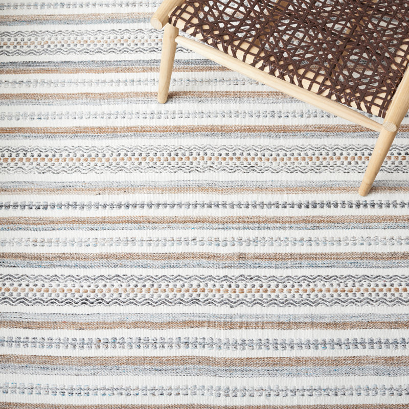 Tapis rayé kilim 106 gris / ivoire, Rectangle 8 pi x 10 pi