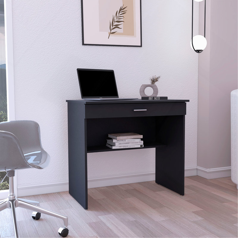 Bureau d'écriture 80 C, poste de travail compact avec tiroir et tablette inférieure, Noir