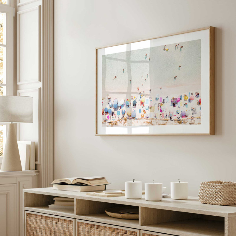 Beach Umbrella Dance Print, Polished Chrome Framed, 25.25" H x 37.25" W x 1.25" D