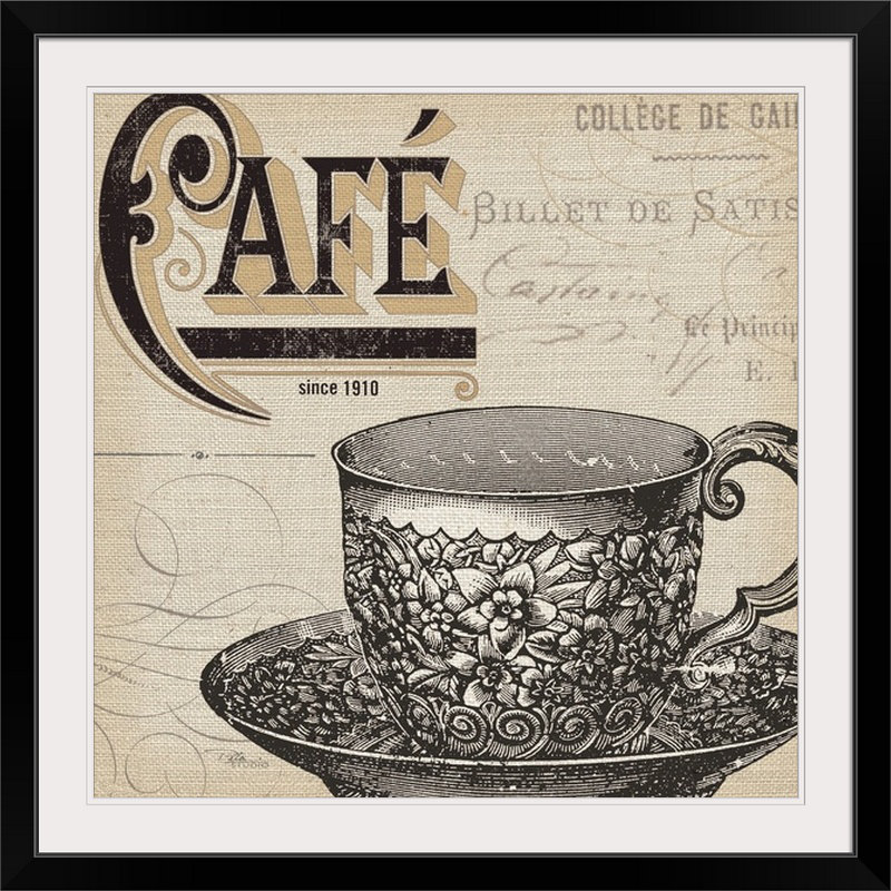 « antique cafe no border ii rétro », Cadre blanc, H 20" x l 20" x P 1"