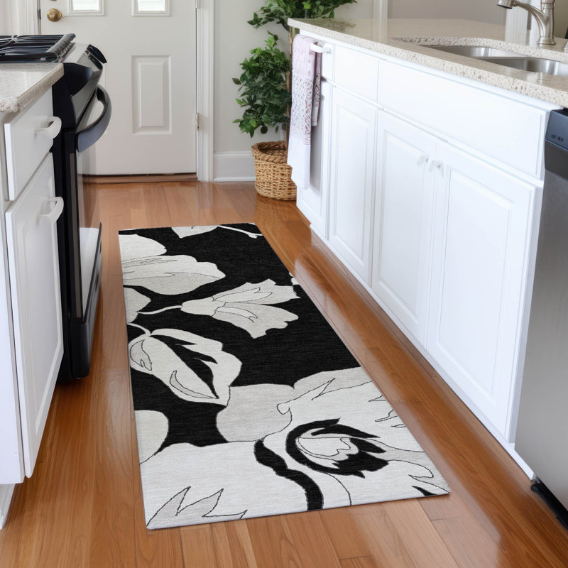 Premium Machine Washable Prisco Black Rug, Runner 2'3" x 7'6"