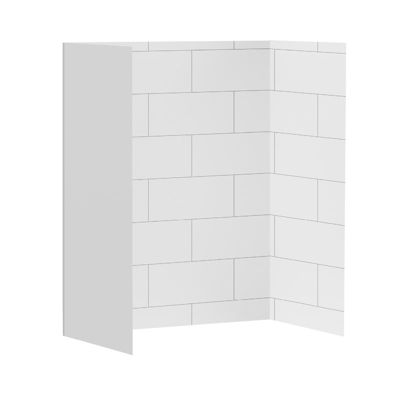 60" W x 32" D x 96" H 3-Piece Tub and Shower Wall Panels Acrylic Shower Surround Kit with White Large Tiles