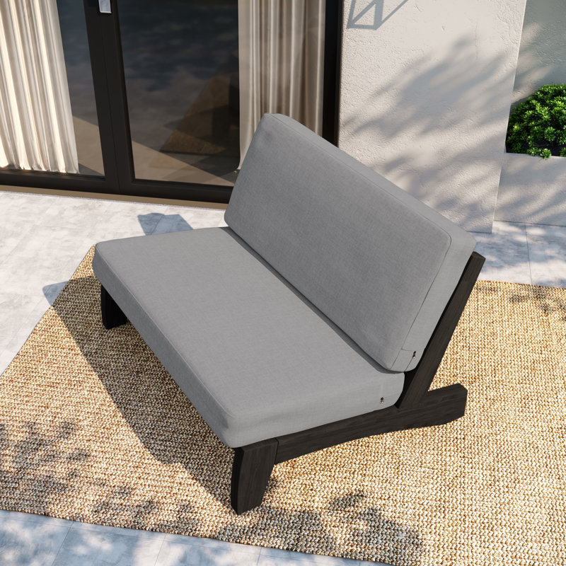 Asharna 111.3Cm Wide Outdoor Straight Loveseat with Cushions, Grey, Dark Brown