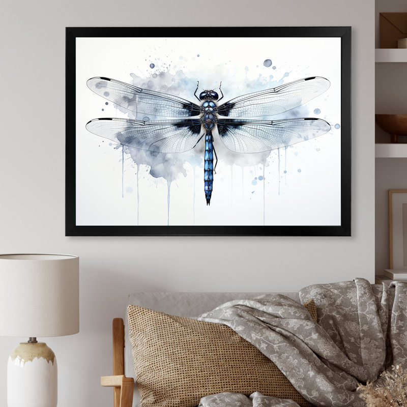 Libellule élégance I - Art mural libellule, Cadre simple noir, H 24 po x l 32 po x P 1 po