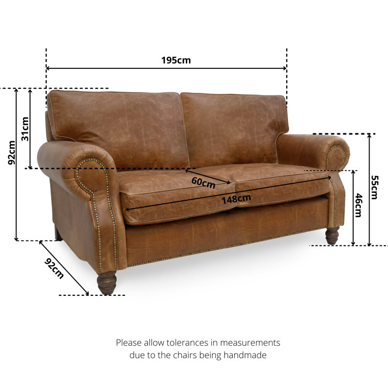 Dumisani 3 Seater Full Grain Leather Sofa, Tan Genuine Leather
