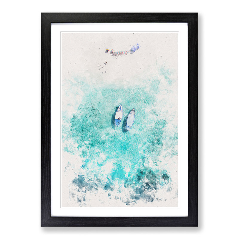 Boats in the Maldives - Picture Frame Painting Print, Black Framed, 63cm H x 45cm W x 2cm D