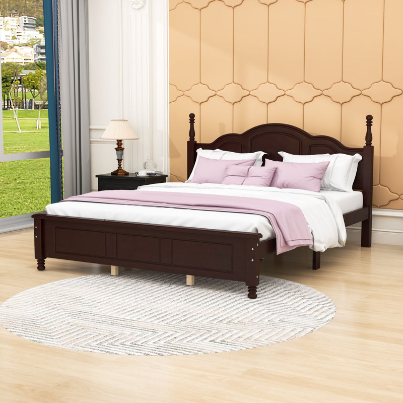 Lit plateforme très grand en bois avec tête de lit, Dark Walnut