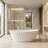 Knightsbrook 64" x 33" Freestanding Solid Surface Stone Resin Oval Double Slipper Diamond-Patterned Soaking Bathtub with Matte White Finish