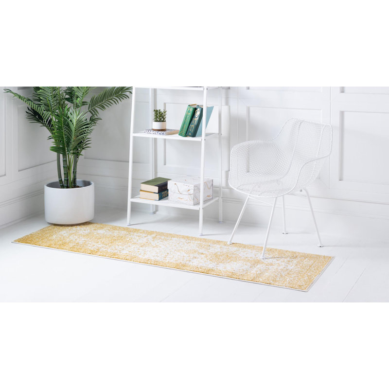Tapis oriental jaune, Tapis de couloir 2 pi x 13 pi 1 po