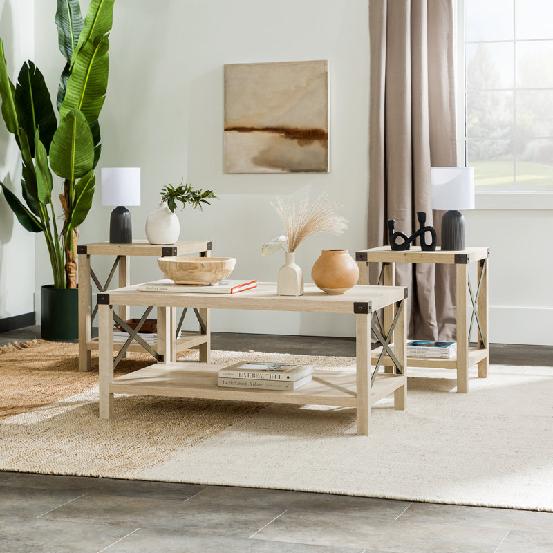 3 - Piece Living Room Table Set, White Oak