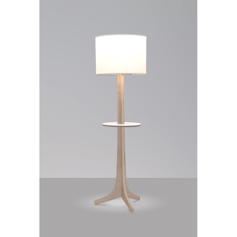 Lampe sur pied 59 po Nauta, Lin blanc, Aluminium brossé / chêne délavé blanc / blanc