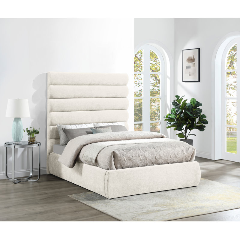 Lit en tissu Adam Chenille, Double, Tissu chenille crème