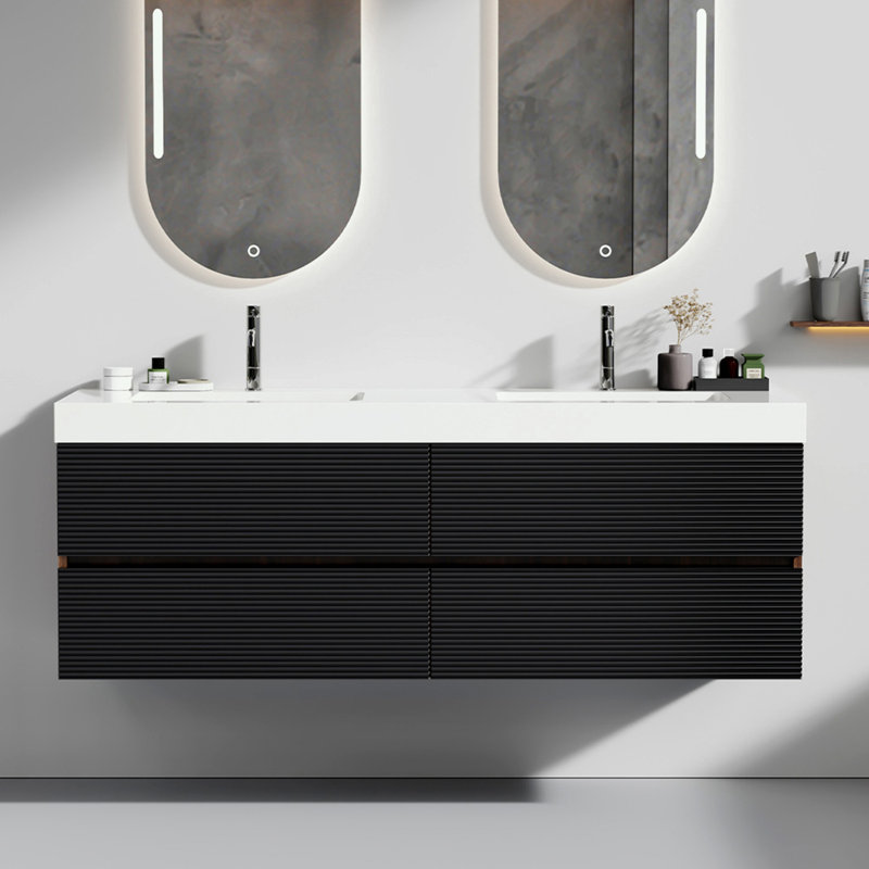 Meuble-lavabo avec deux lavabos et quatre tiroirs