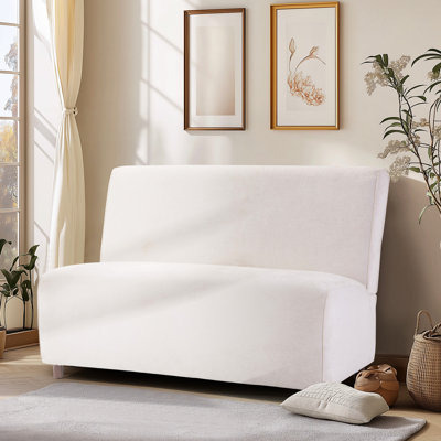 Boucle beige de 49 po pour le salon avec éponge à haute densité de 25 po, assise de 125 x 45 cm, assise de 125 x 14 x 41 cm, hauteur de siège de 51 cm, pieds courts bruns de 6 cm, housse de petit format 125 x 68 x 83,5 cm, confortable