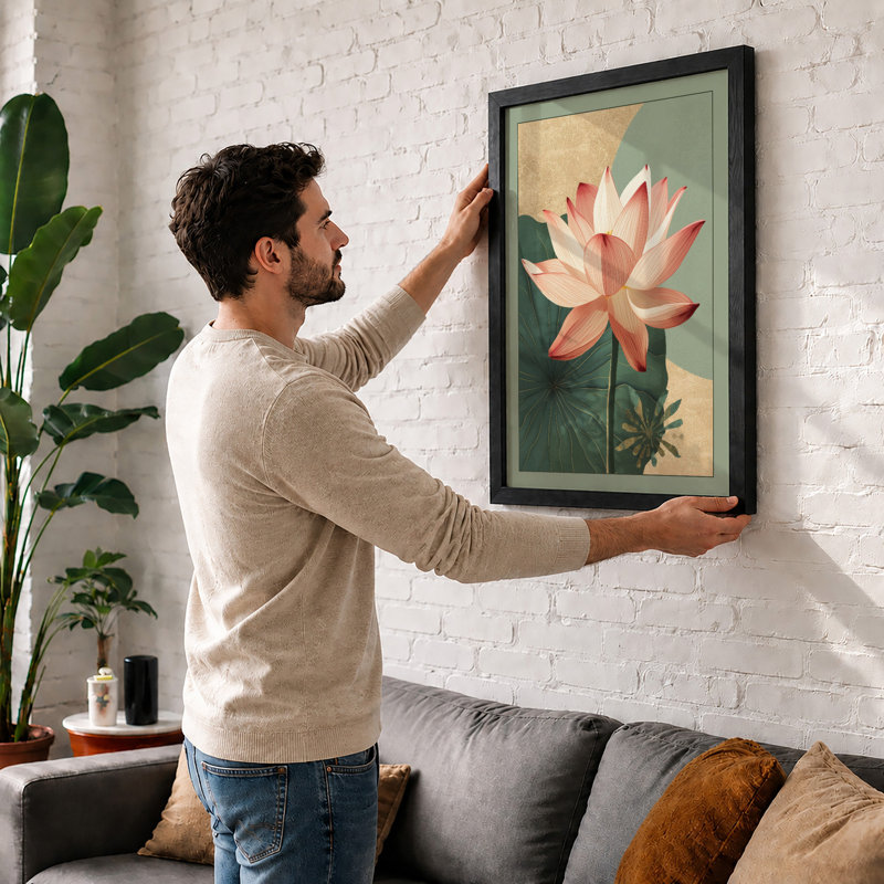 Lotus in Bloom Botanical - Framed Print, Walnut, A1 - 84.1 x 59.4 cm