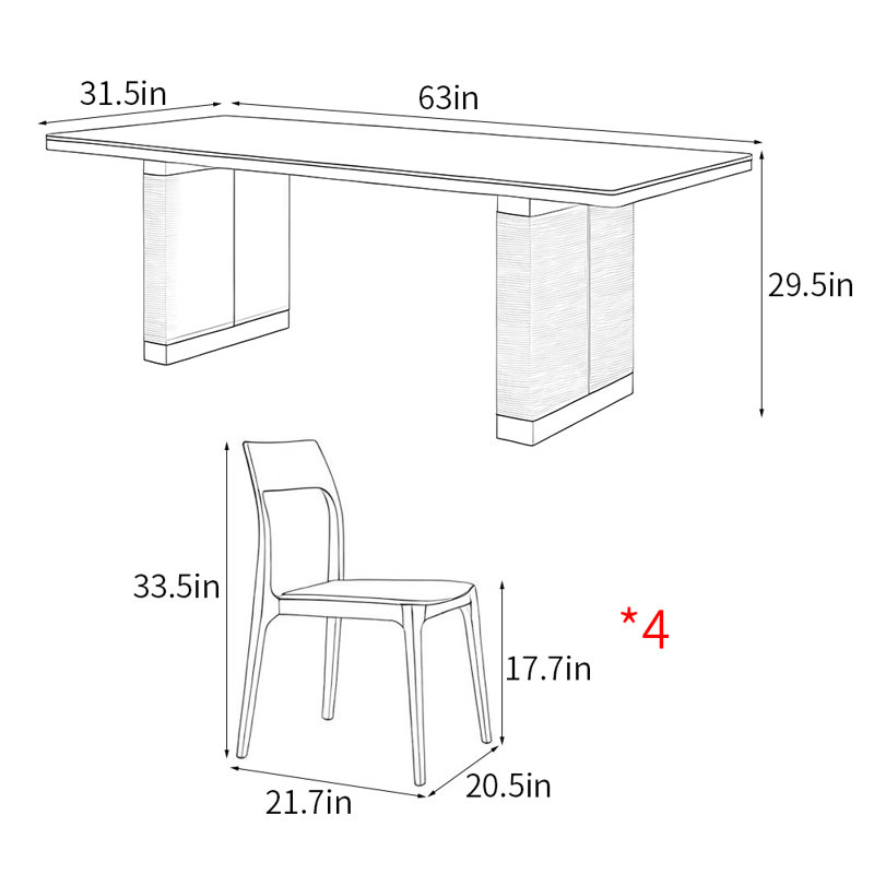 Simple retro style rectangular dining table sets, 29.5"H x 63"L x 31.5"W