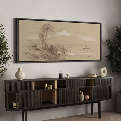 «Rustic Countryside Tropical Serenade Palm Trees And A Distant Mountain», reproduction d'art sur toile