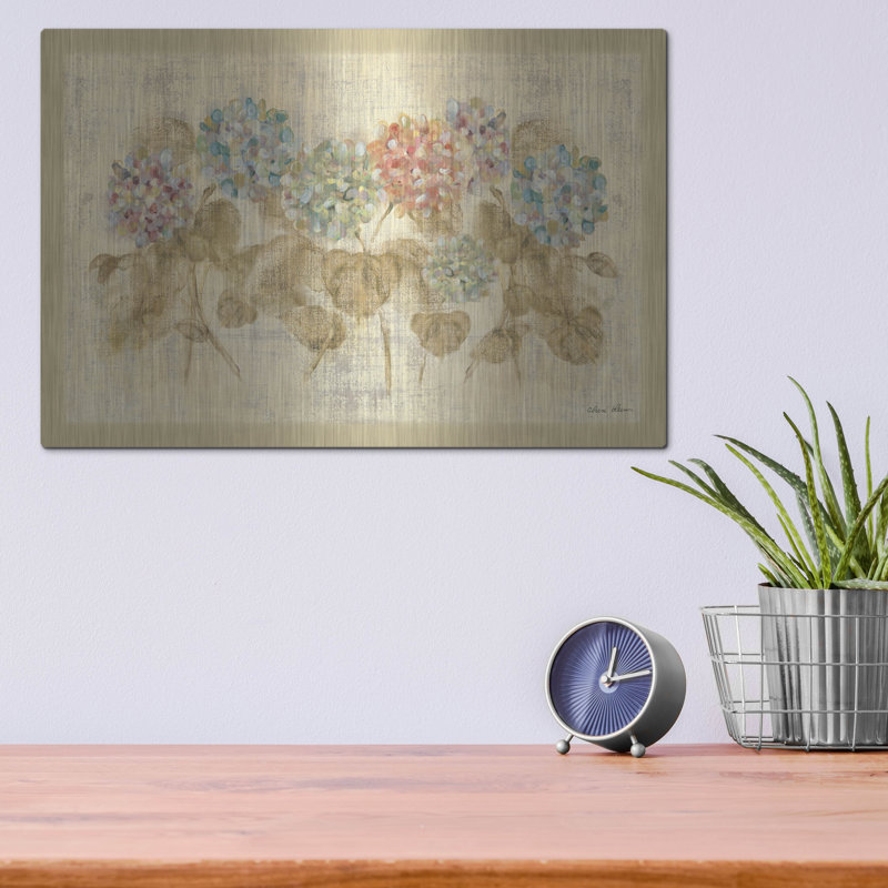 Art mural en métal House of Hampton® «Row Of Hydrangea» par Cheri Blum, H 12 po x l 16 po