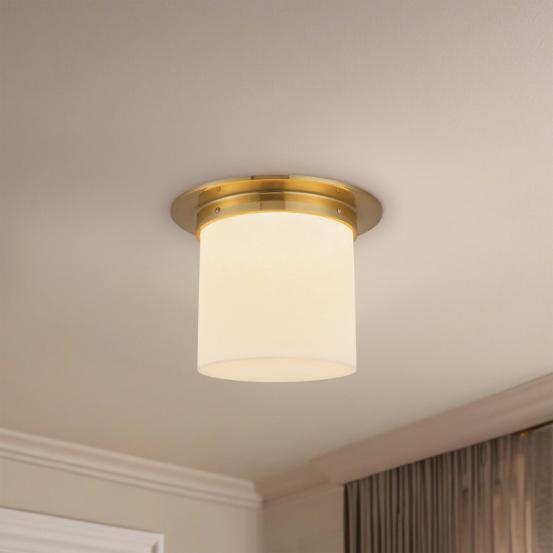 Mineral 11-in Brass Flush Mount, Alabaster, Brass