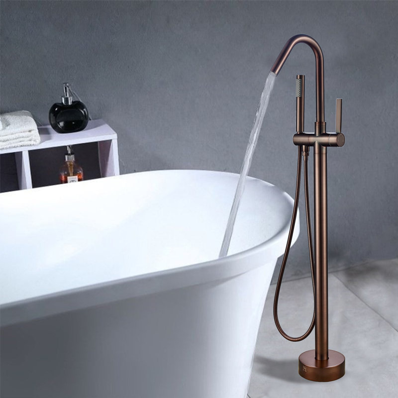 Single Handle Floor Mounted Tub Filler Trim with Handshower, Oil-Rubbed Bronze