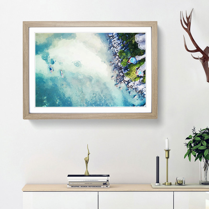 Birds Eye View of Boats in Abstract - Picture Frame Graphic Art Print, Oak Framed, 27cm H x 36cm W x 2cm D