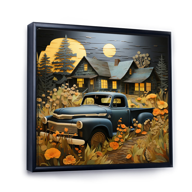 Camionnette jaune - Rustic Rides III - impression, H 36 po x l 36 po, Cadre flottant noir